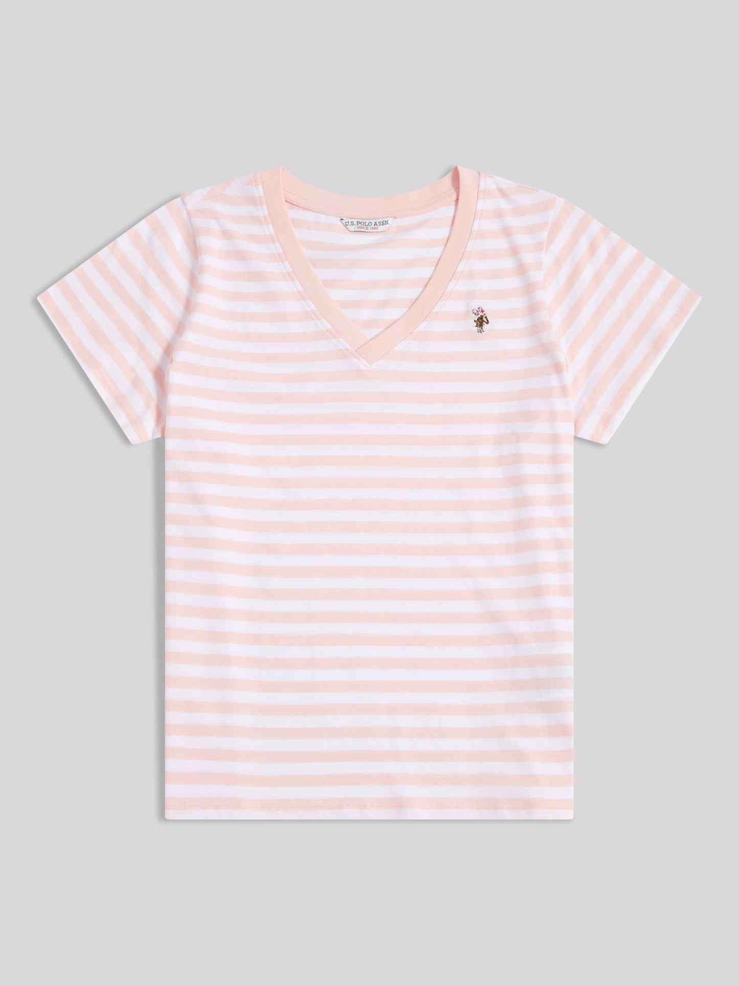 Womens Stripe V-Neck Neck T-Shirt Crystal Rose