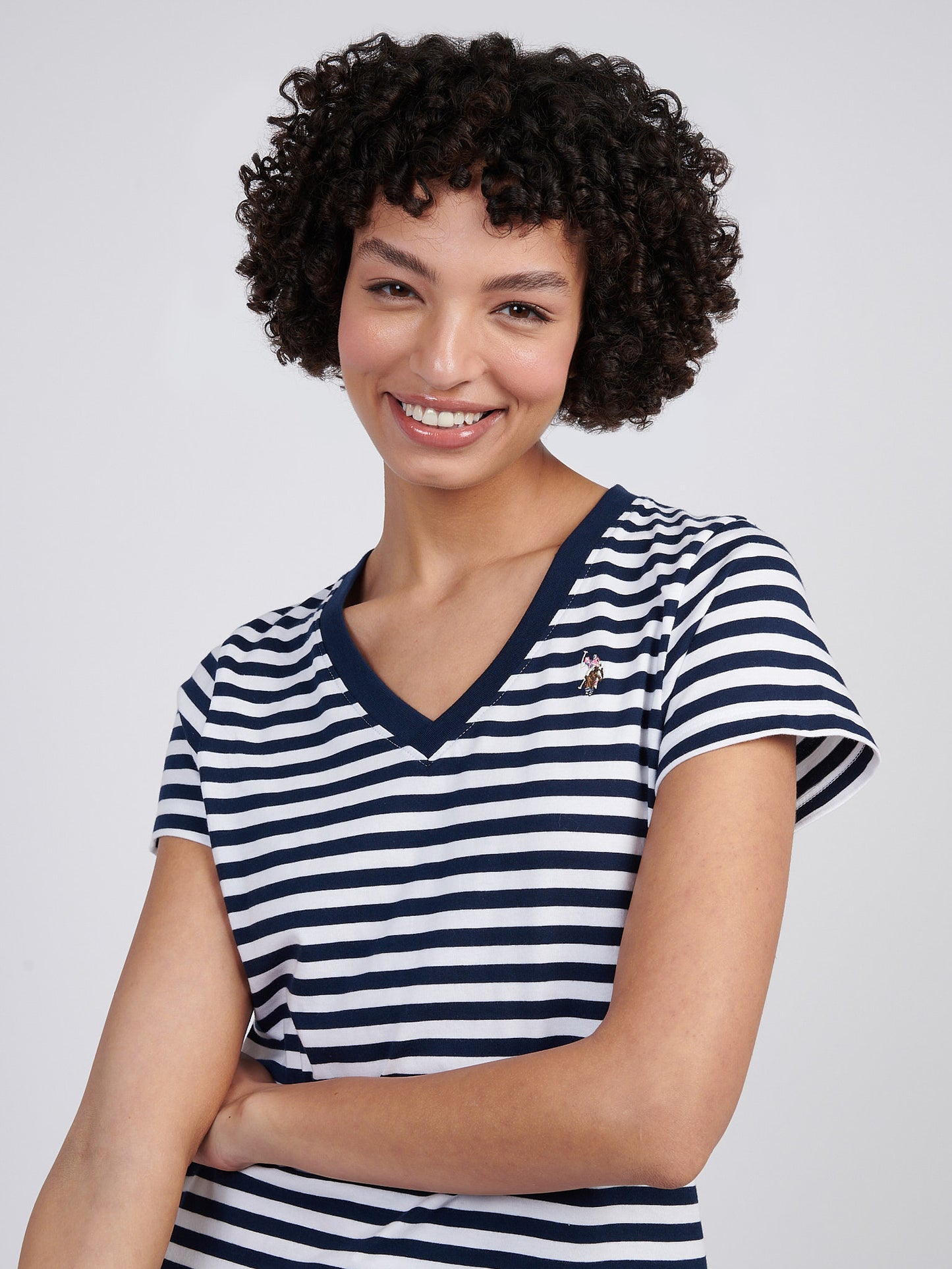 Womens Stripe V-Neck Neck T-Shirt in Navy Iris