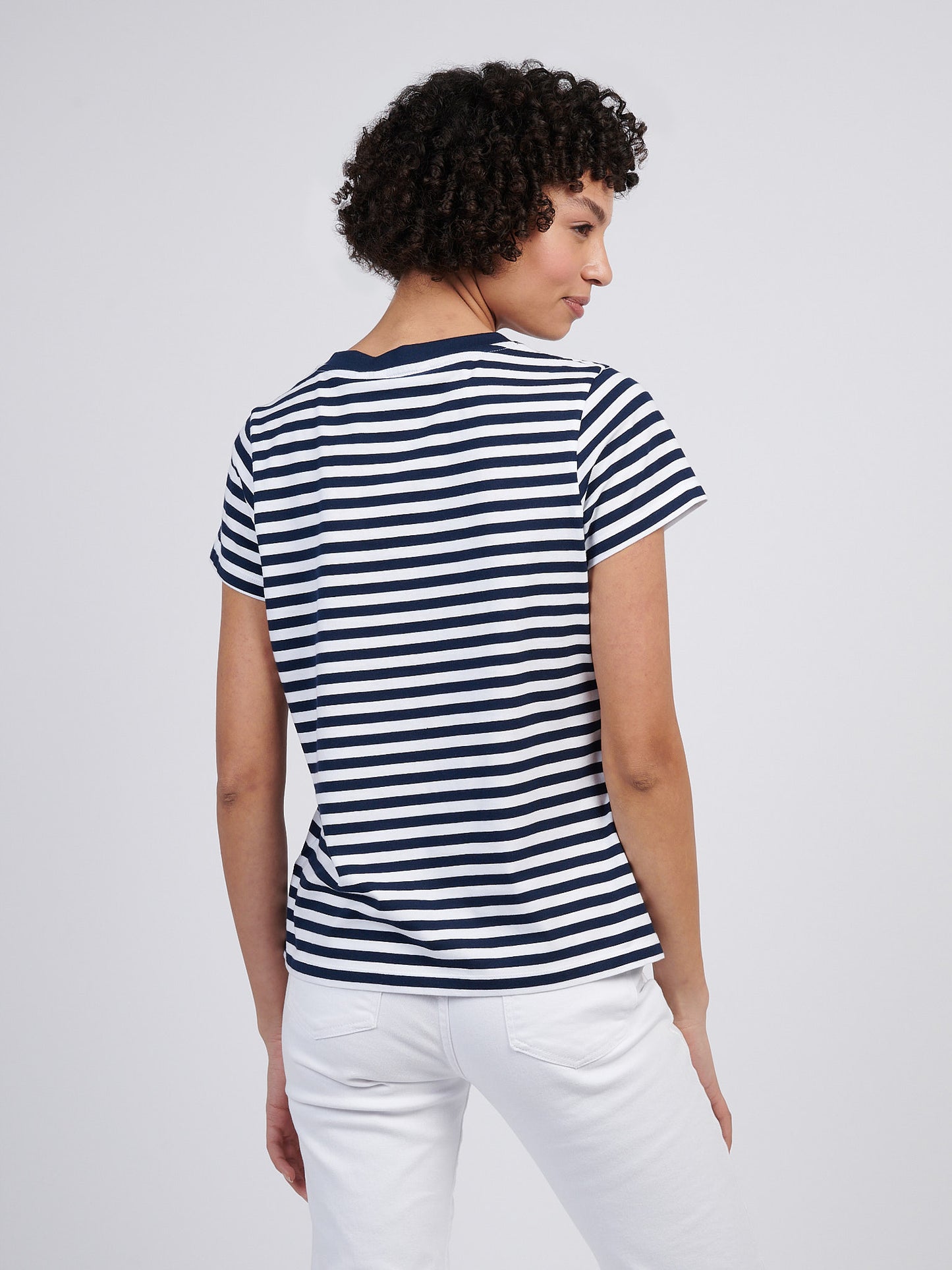 Womens Stripe V-Neck Neck T-Shirt in Navy Iris
