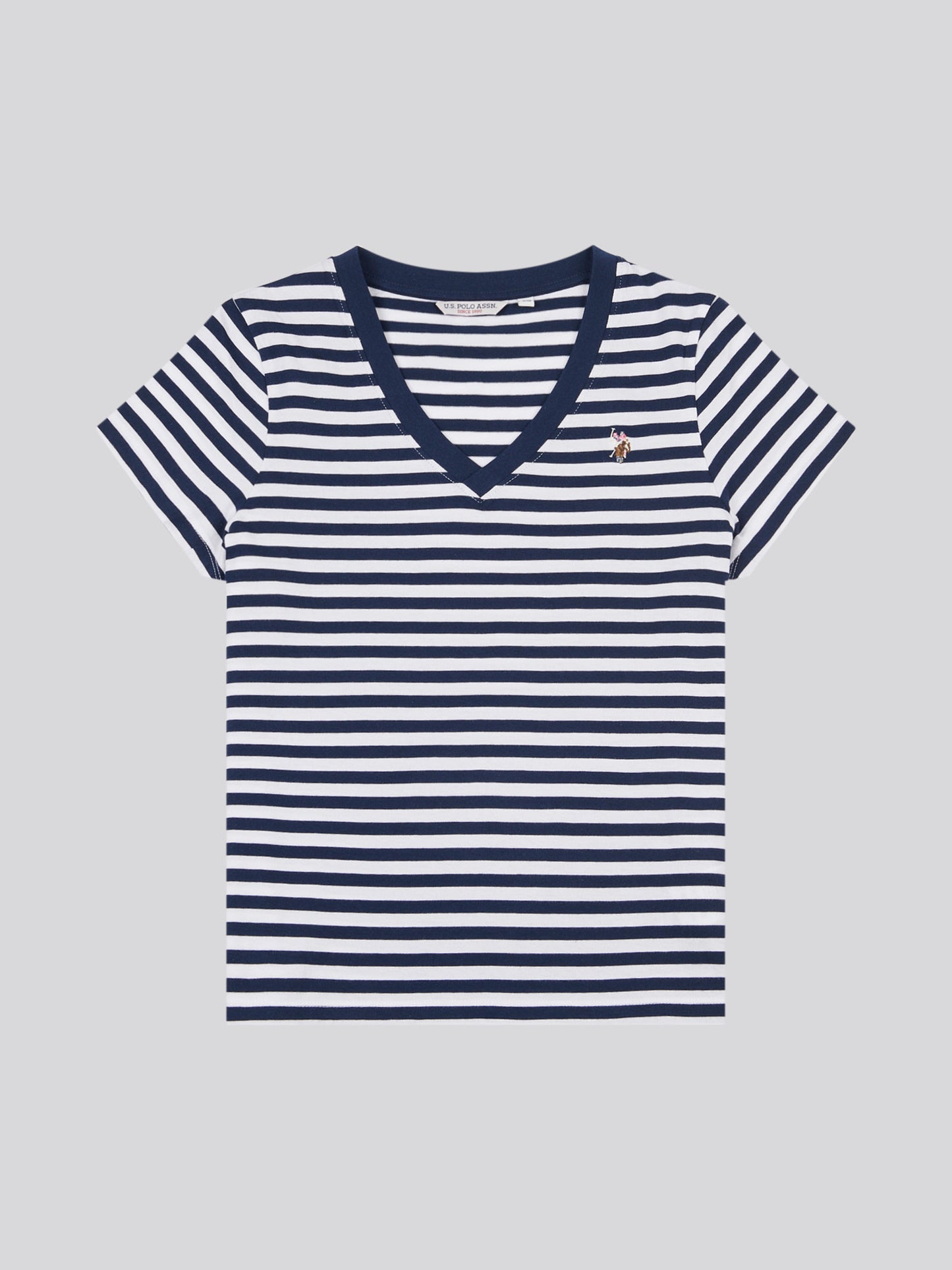 Womens Stripe V-Neck Neck T-Shirt in Navy Iris