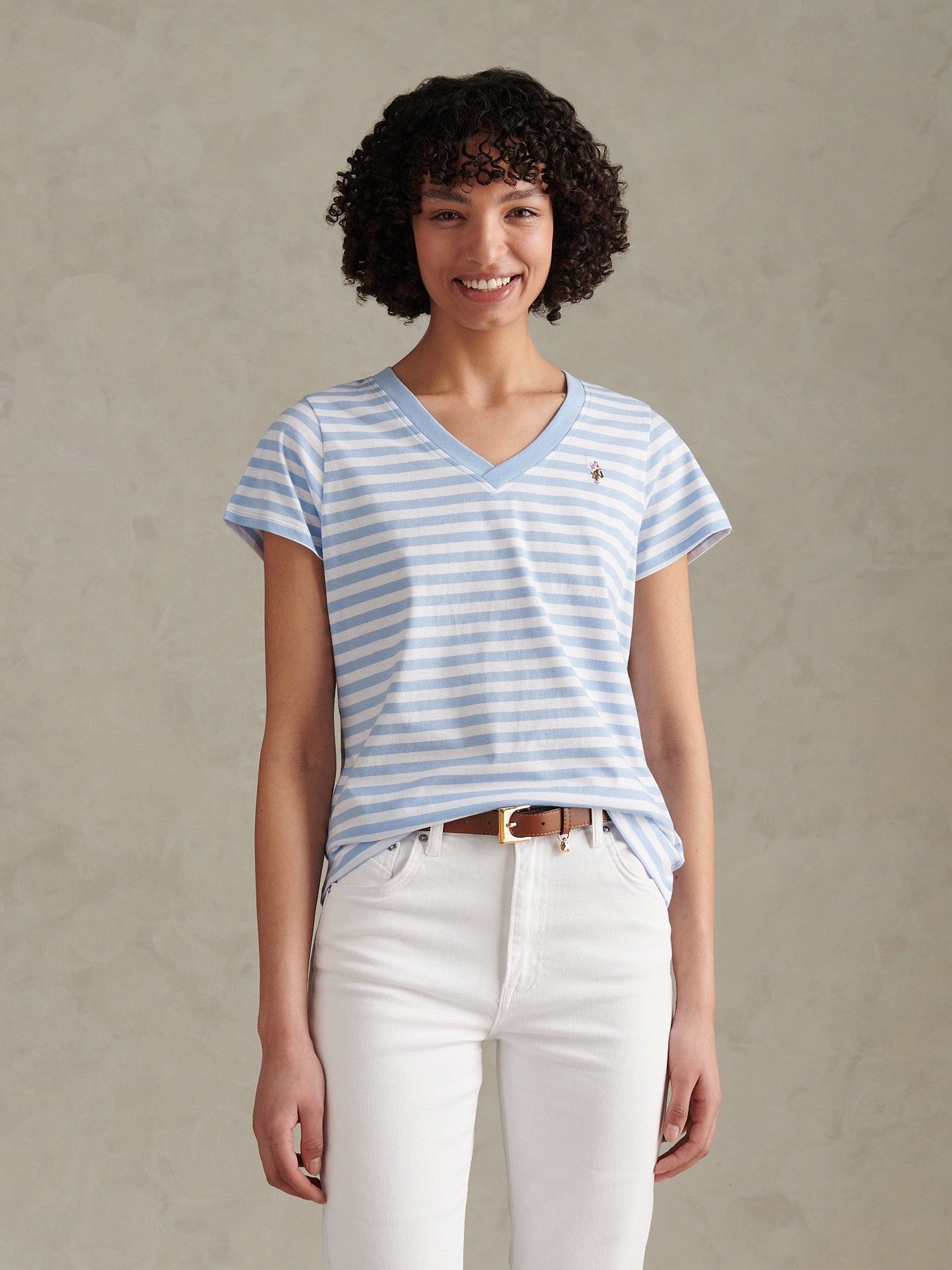 Womens Stripe V-Neck Neck T-Shirt Open Air