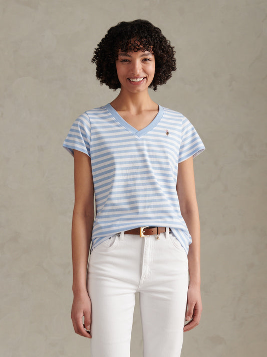 Womens Stripe V-Neck Neck T-Shirt Open Air