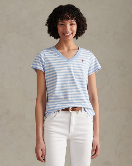 Womens Stripe V-Neck Neck T-Shirt Open Air