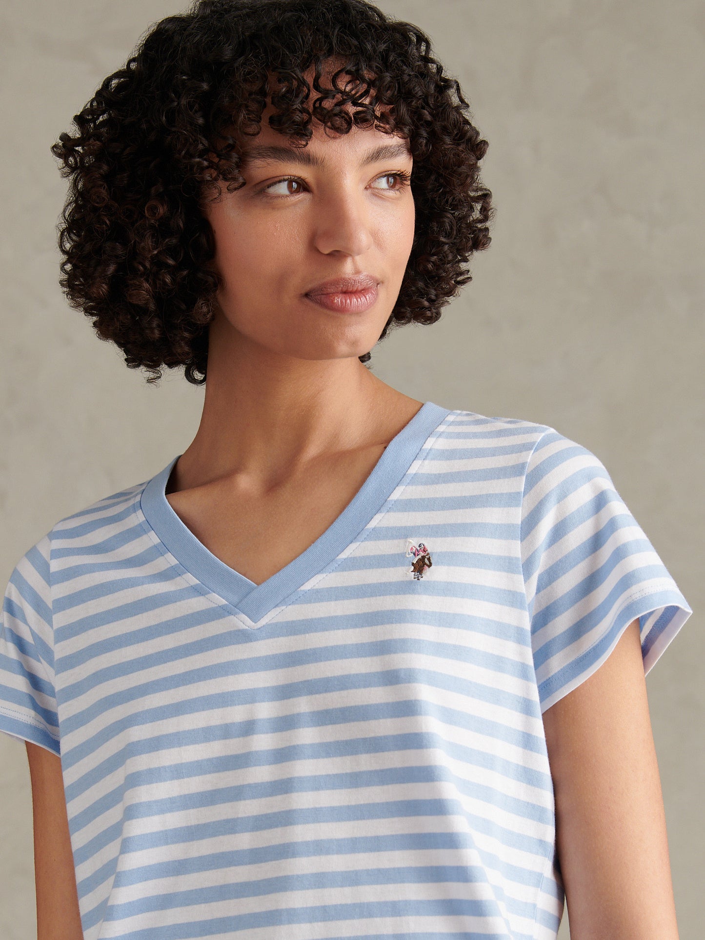 Womens Stripe V-Neck Neck T-Shirt Open Air
