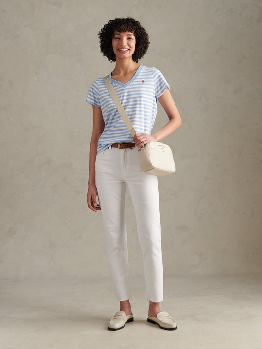 Womens Stripe V-Neck Neck T-Shirt Open Air
