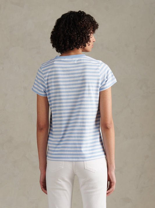 Womens Stripe V-Neck Neck T-Shirt Open Air