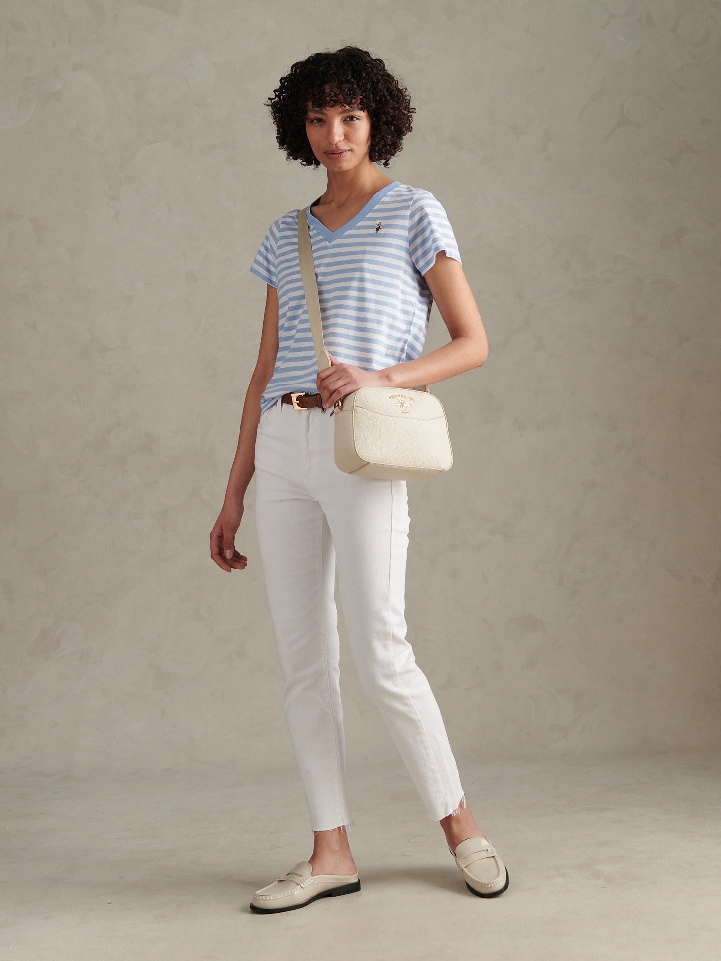 Womens Stripe V-Neck Neck T-Shirt Open Air