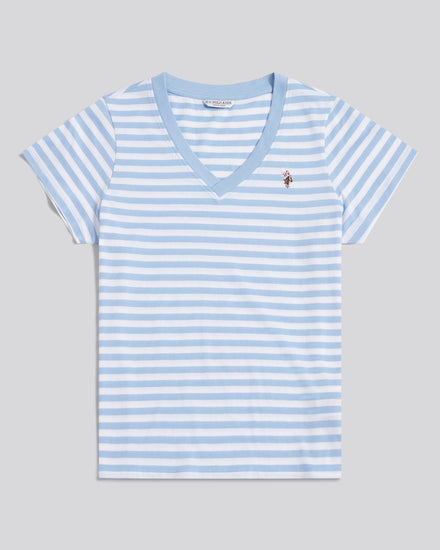Womens Stripe V-Neck Neck T-Shirt in Open Air