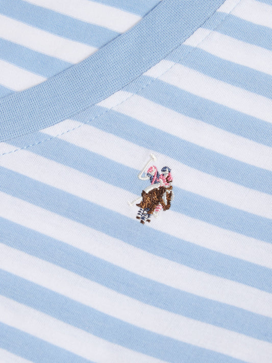 Womens Stripe V-Neck Neck T-Shirt in Open Air