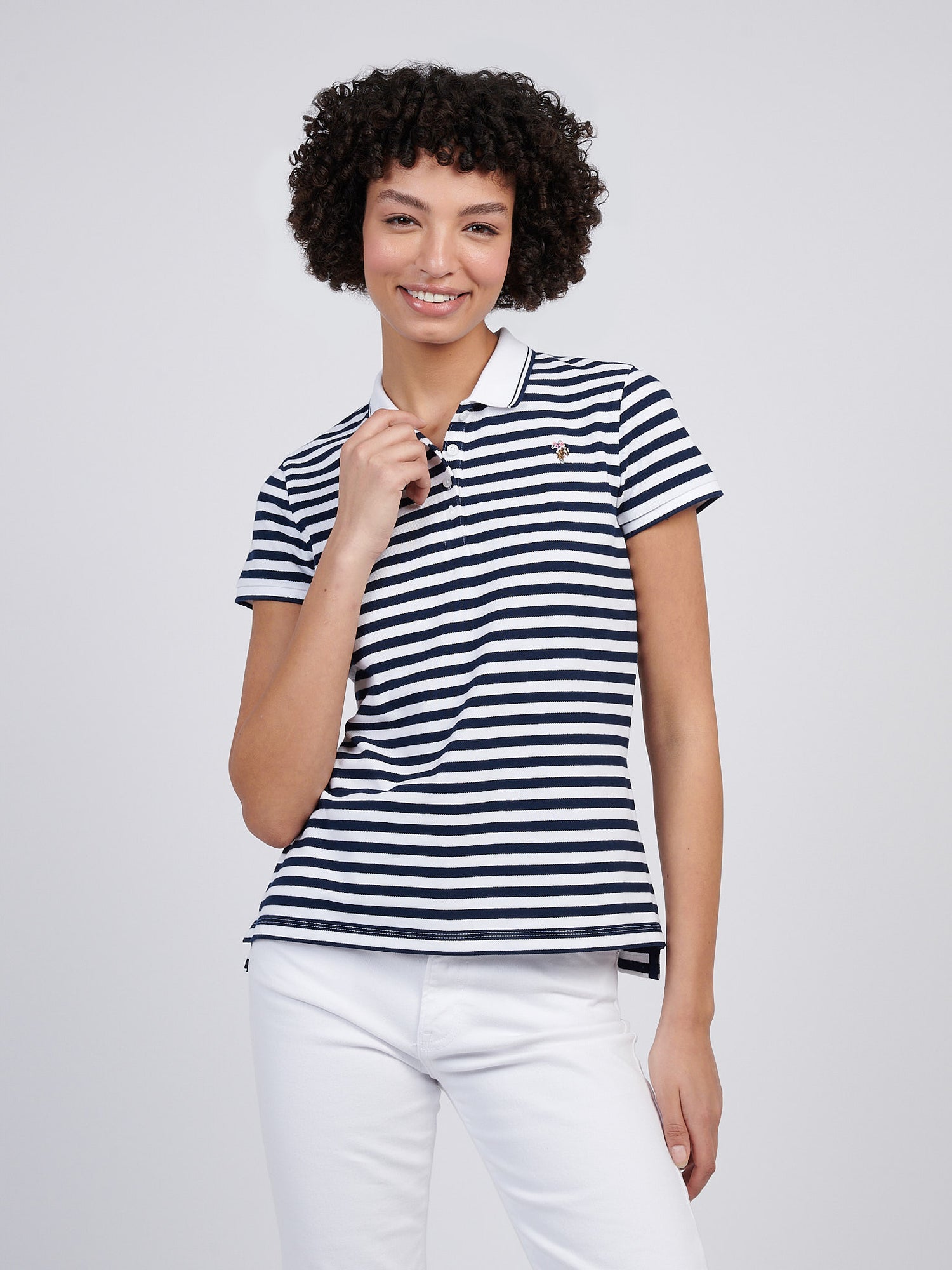 Womens Stripe Polo Shirt in Navy Iris