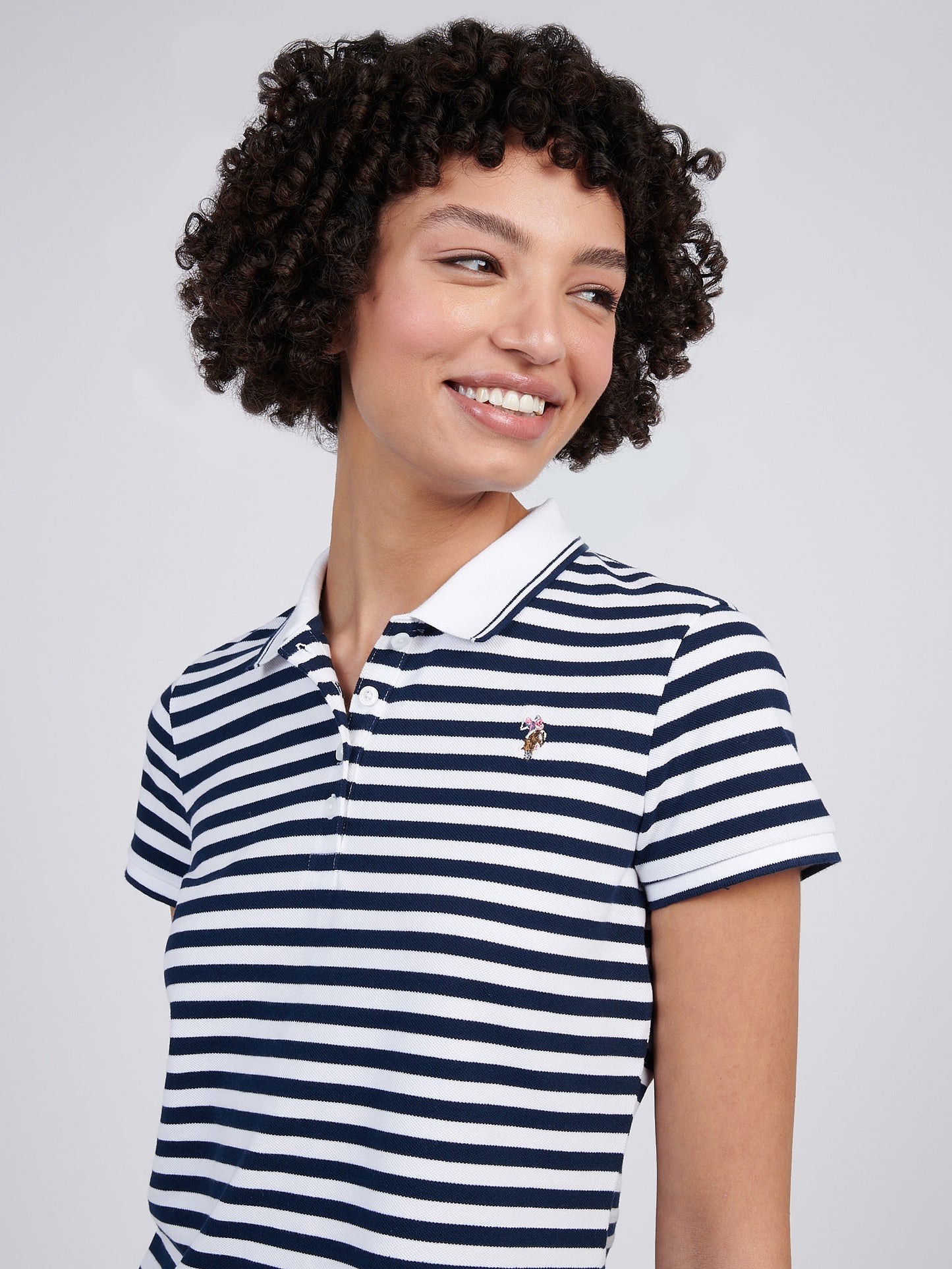 Womens Stripe Polo Shirt in Navy Iris