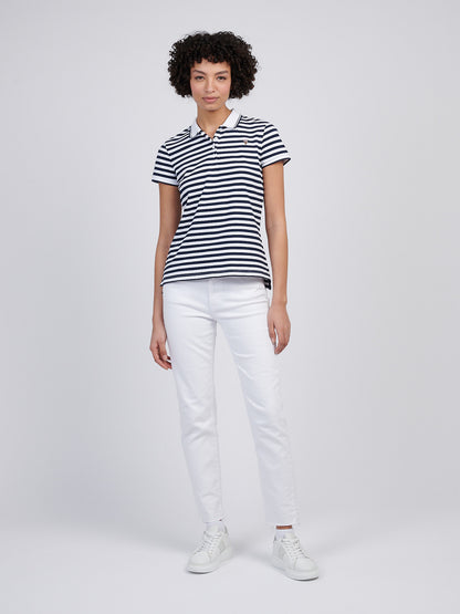 Womens Stripe Polo Shirt in Navy Iris