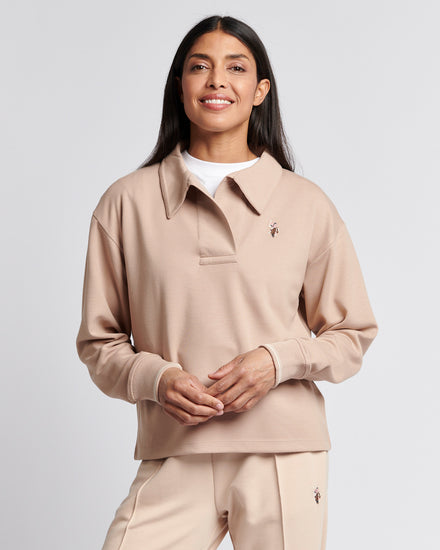 Womens Collared Stripe Sweatshirt in Smoke Gray