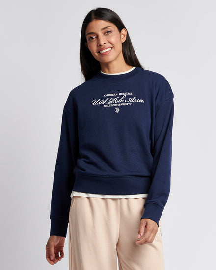 Womens Premium Graphic Crew Sweatshirt in Navy Iris
