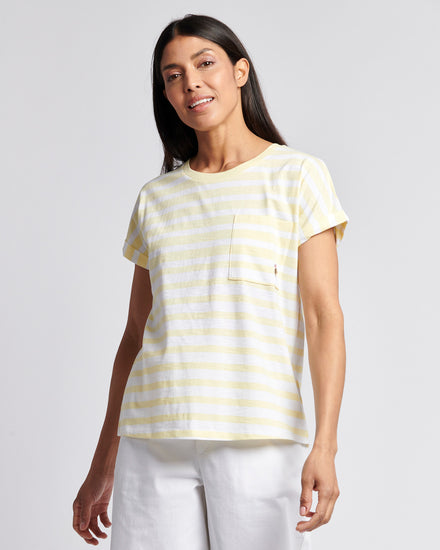 Womens Stripe Slub  T-Shirt in Pastel Yellow