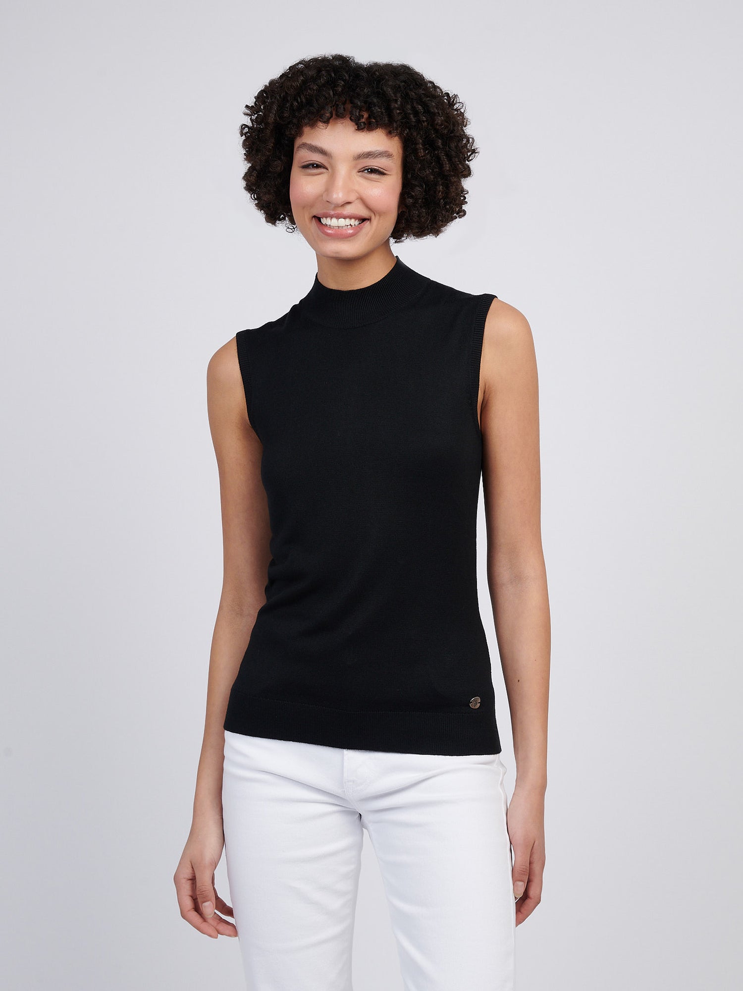 Womens Mock Neck Sleeveless Knit in Black