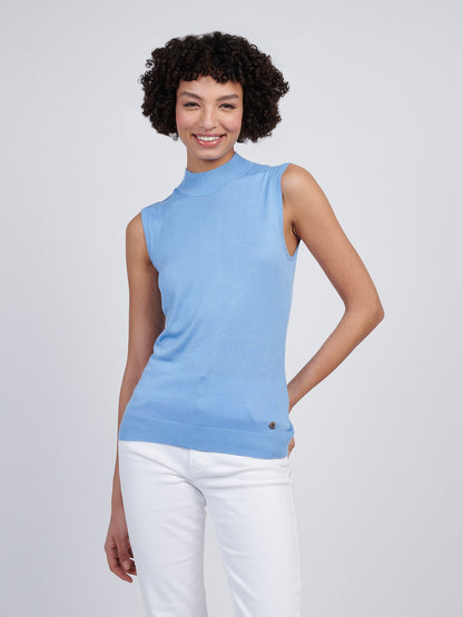 Womens Mock Neck Sleeveless Knit in Vista Blue