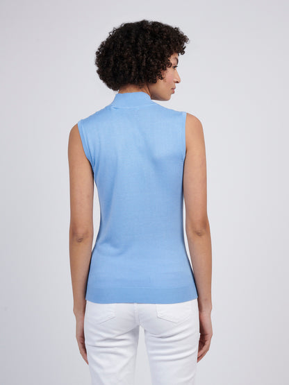 Womens Mock Neck Sleeveless Knit in Vista Blue