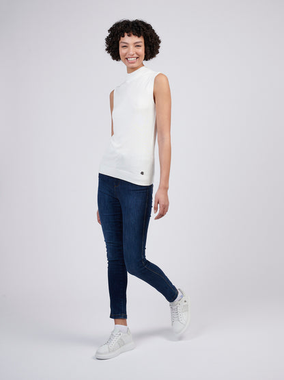 Womens Mock Neck Sleeveless Knit in Marshmallow