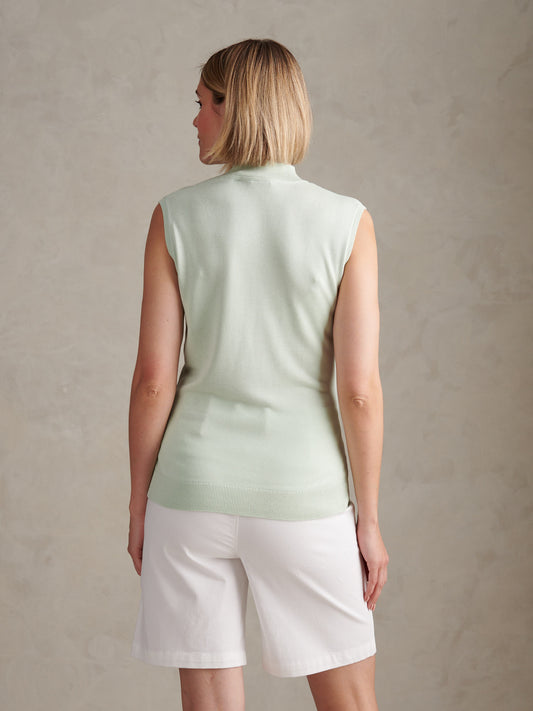Womens Mock Neck Sleeveless Knit in Misty Jade