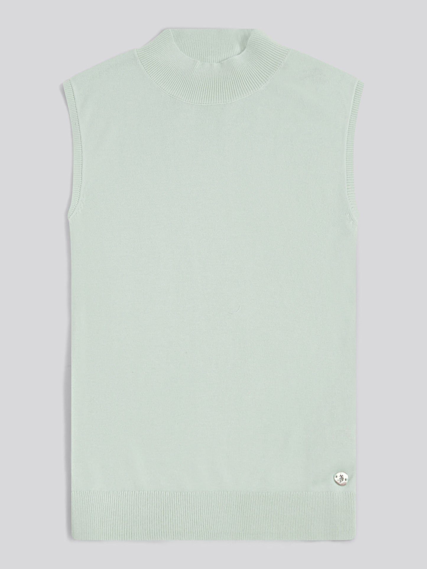 Womens Mock Neck Sleeveless Knit Misty Jade