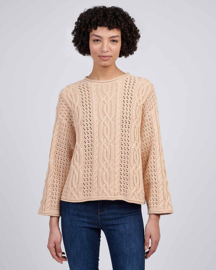 Womens Chunky Cable Open Knit Jumper in Smoke Gray