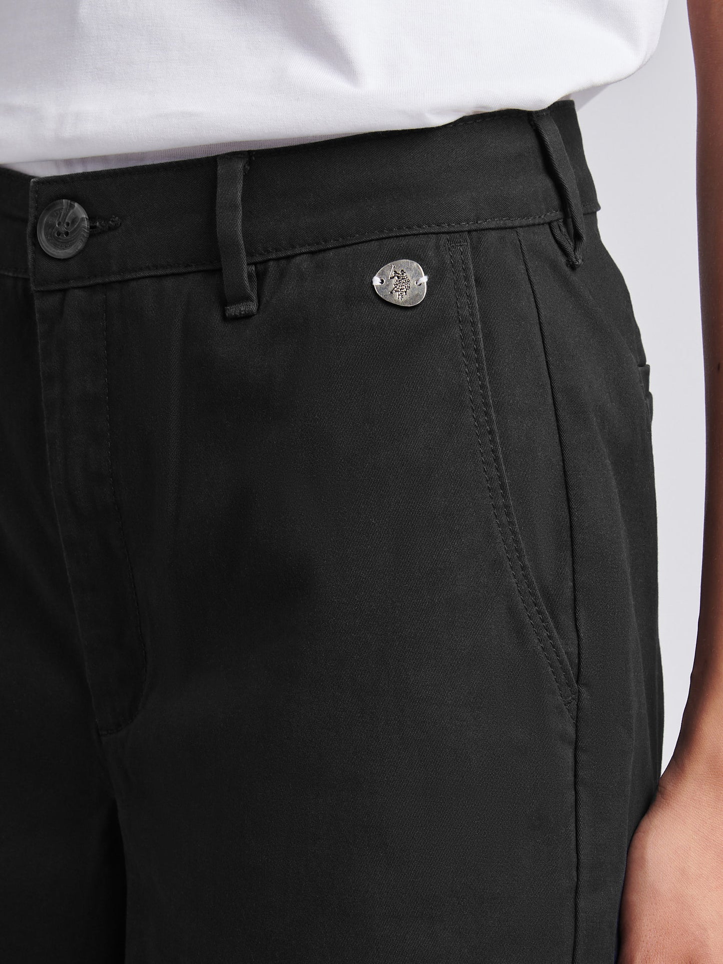 Womens Ankle Wide Leg Chino Trouser in Black