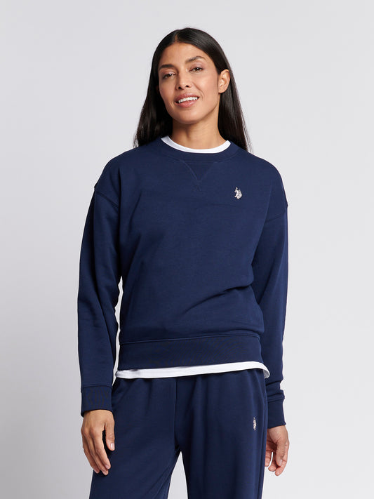 Womens Double Horsemen Crew Sweatshirt in Navy Iris