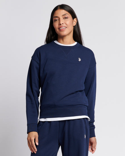Womens Double Horsemen Crew Sweatshirt in Navy Iris