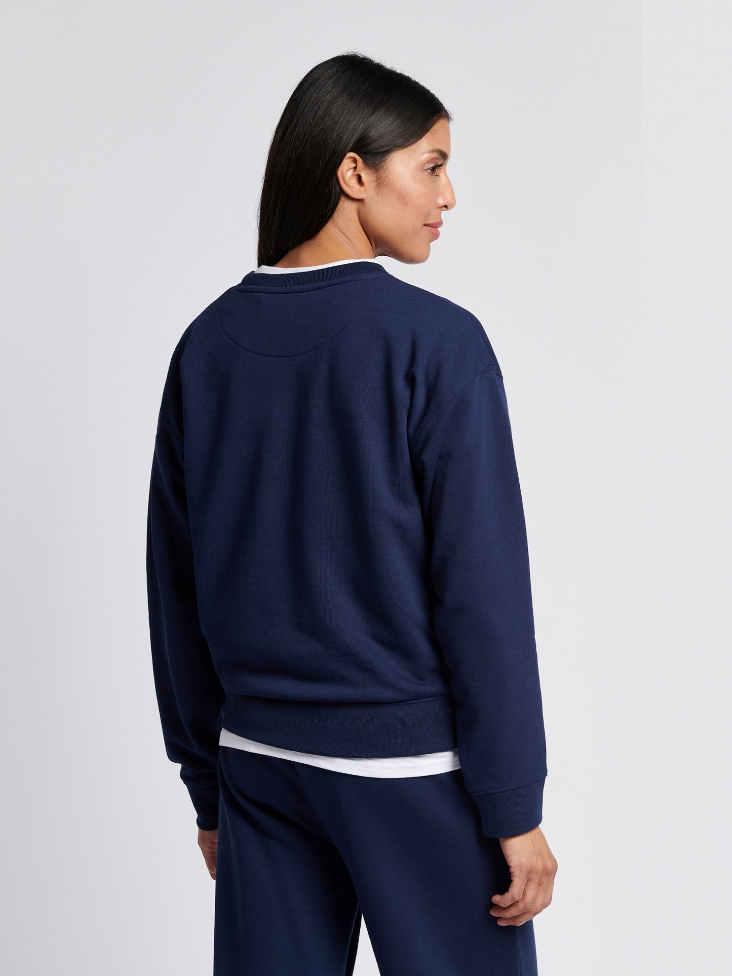 Womens Double Horsemen Crew Sweatshirt in Navy Iris