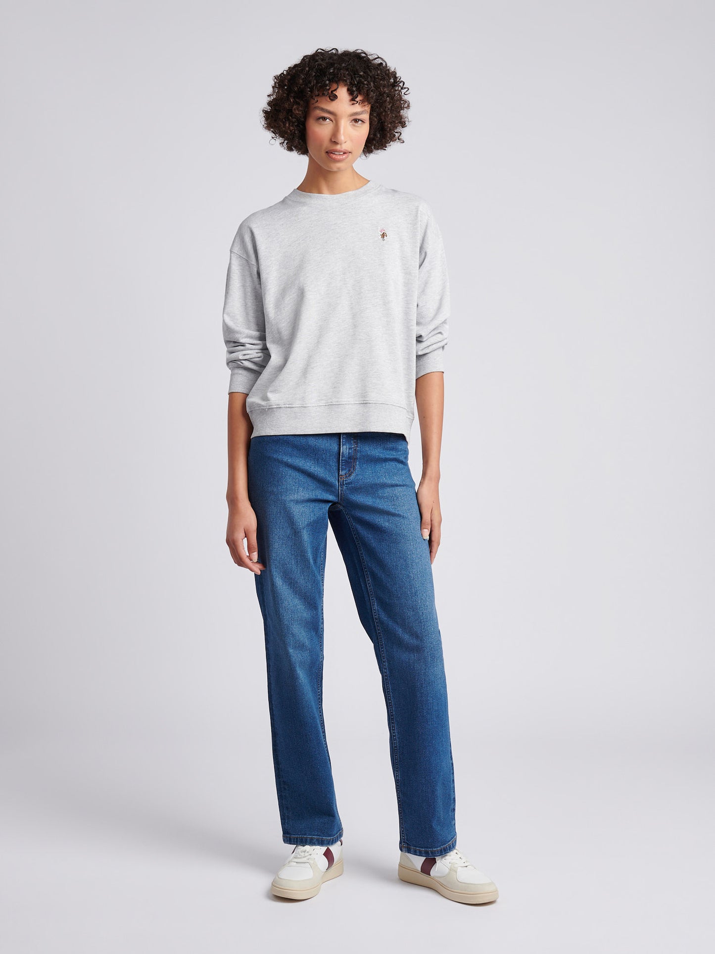 Womens Double Horsemen Crew Sweatshirt in Pearl Grey Marl