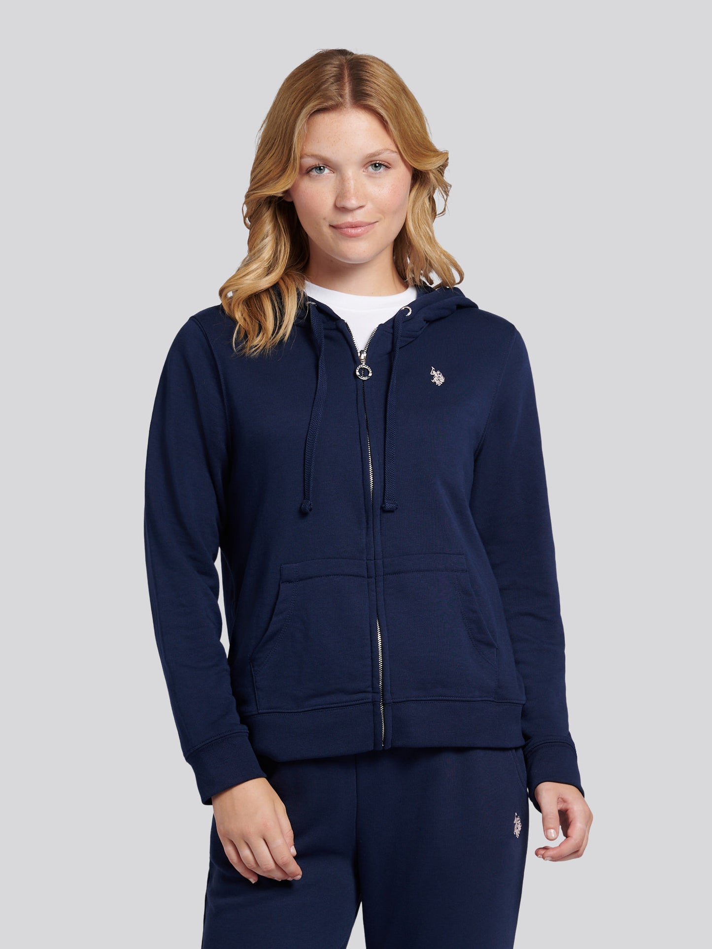 Womens Double Horsemen Zip Through Sweatshirt in Navy Iris