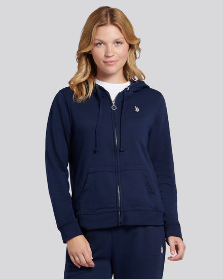 Womens Double Horsemen Zip Through Sweatshirt in Navy Iris