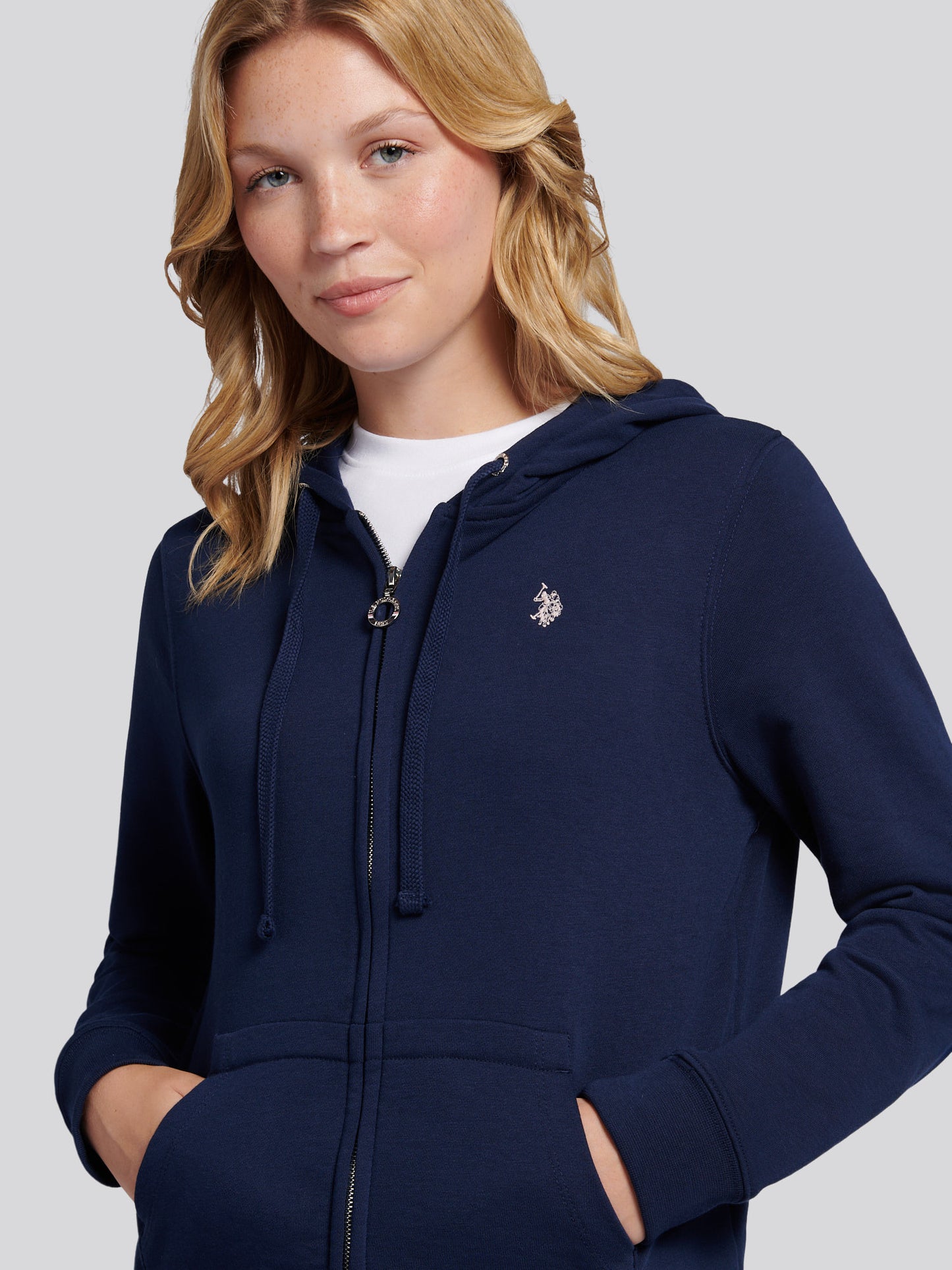 Womens Double Horsemen Zip Through Sweatshirt in Navy Iris