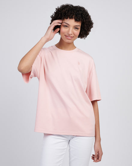 Womens Tonal Double Horsemen Loose Crew Neck T-Shirt in Crystal Rose