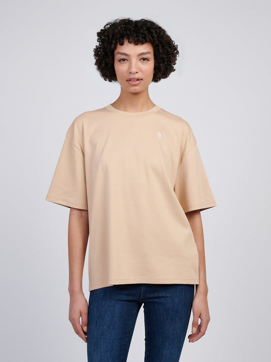 Womens Tonal Double Horsemen Loose Crew Neck T-Shirt in Cuban Sand