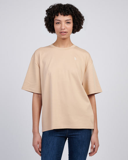 Womens Tonal Double Horsemen Loose Crew Neck T-Shirt in Cuban Sand