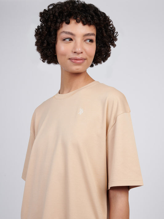 Womens Tonal Double Horsemen Loose Crew Neck T-Shirt in Cuban Sand