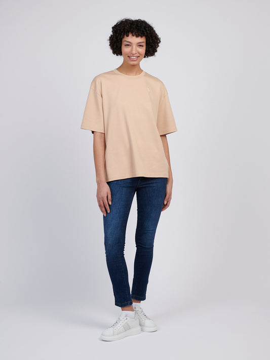 Womens Tonal Double Horsemen Loose Crew Neck T-Shirt in Cuban Sand