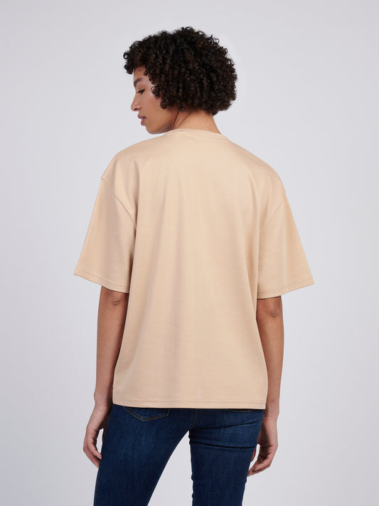 Womens Tonal Double Horsemen Loose Crew Neck T-Shirt in Cuban Sand