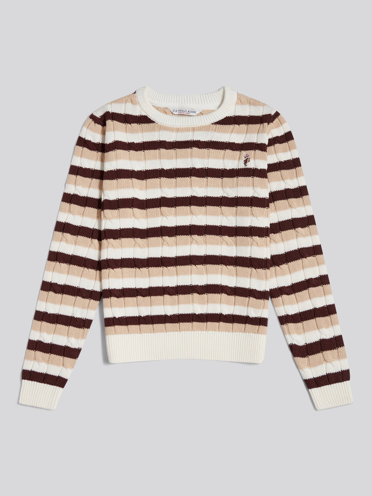 Womens Stripe Crew Neck Cable Jumper Smoke Gray
