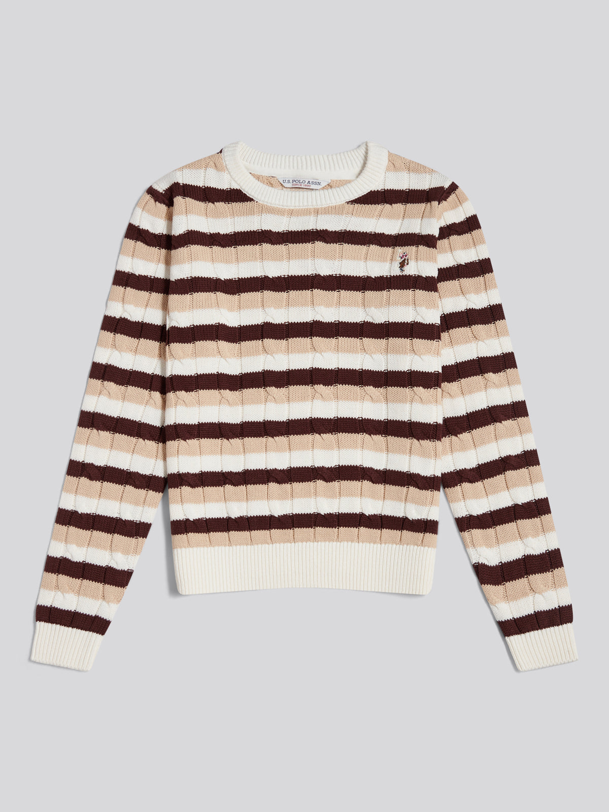 Womens Stripe Crew Neck Cable Jumper Smoke Gray