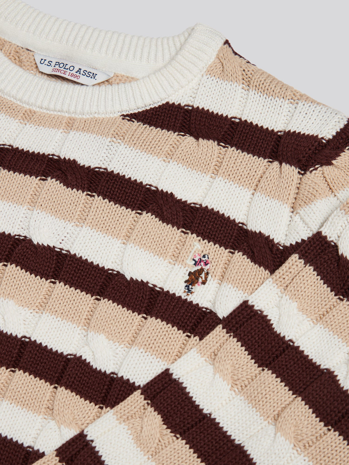 Womens Stripe Crew Neck Cable Jumper Smoke Gray
