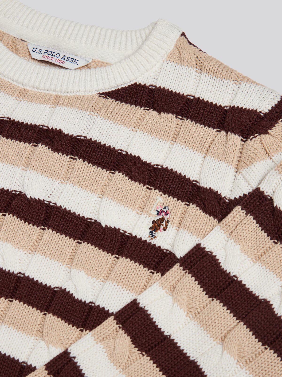 Womens Stripe Crew Neck Cable Jumper Smoke Gray