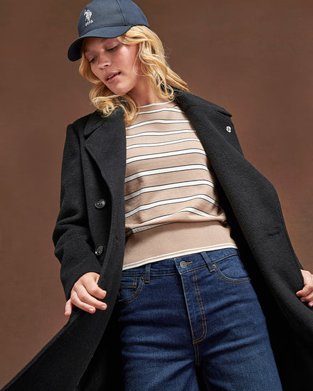 Womens Stripe Short Sleeve Jumper in Natural