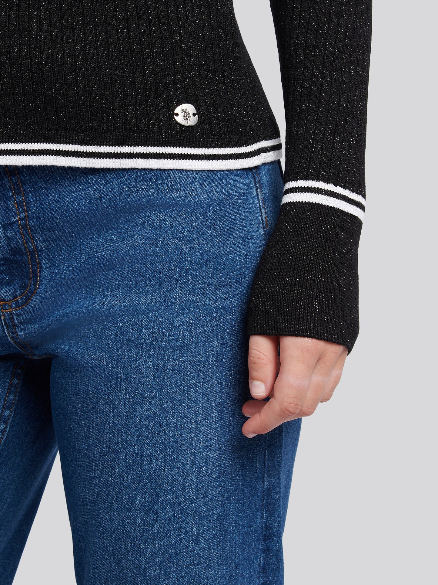 Womens Lurex® Rib Polo Knit in Black