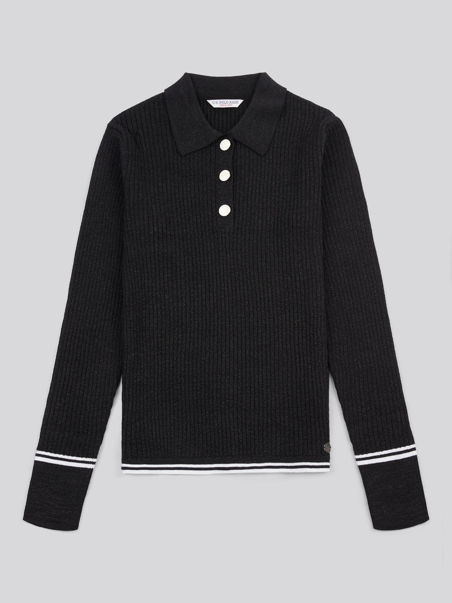 Womens Lurex® Rib Polo Knit in Black