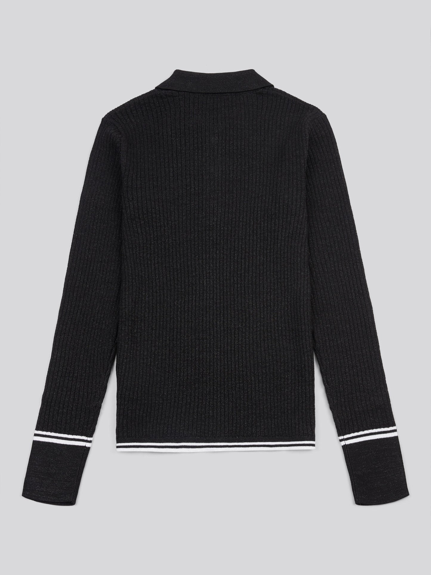 Womens Lurex® Rib Polo Knit in Black