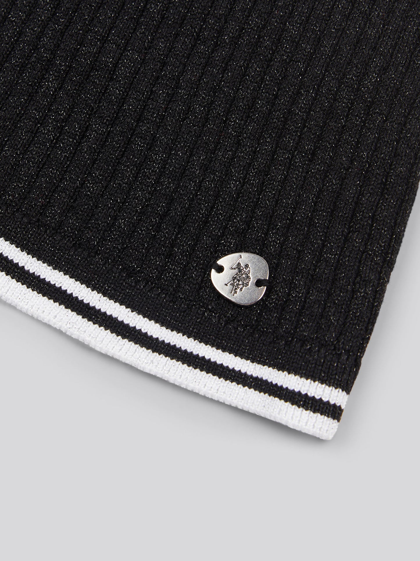 Womens Lurex® Rib Polo Knit in Black