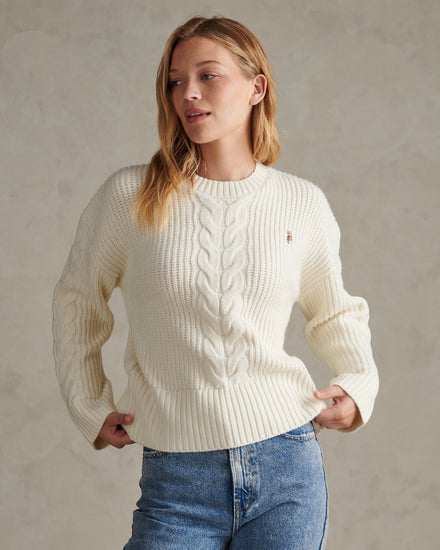 Womens Chunky Central Cable Jumper Marshmallow